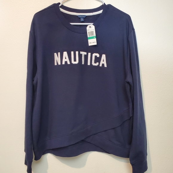 Nautica Logo Crossover Hem Women's Light Weight Sweatshirt XL - Picture 1 of 8
